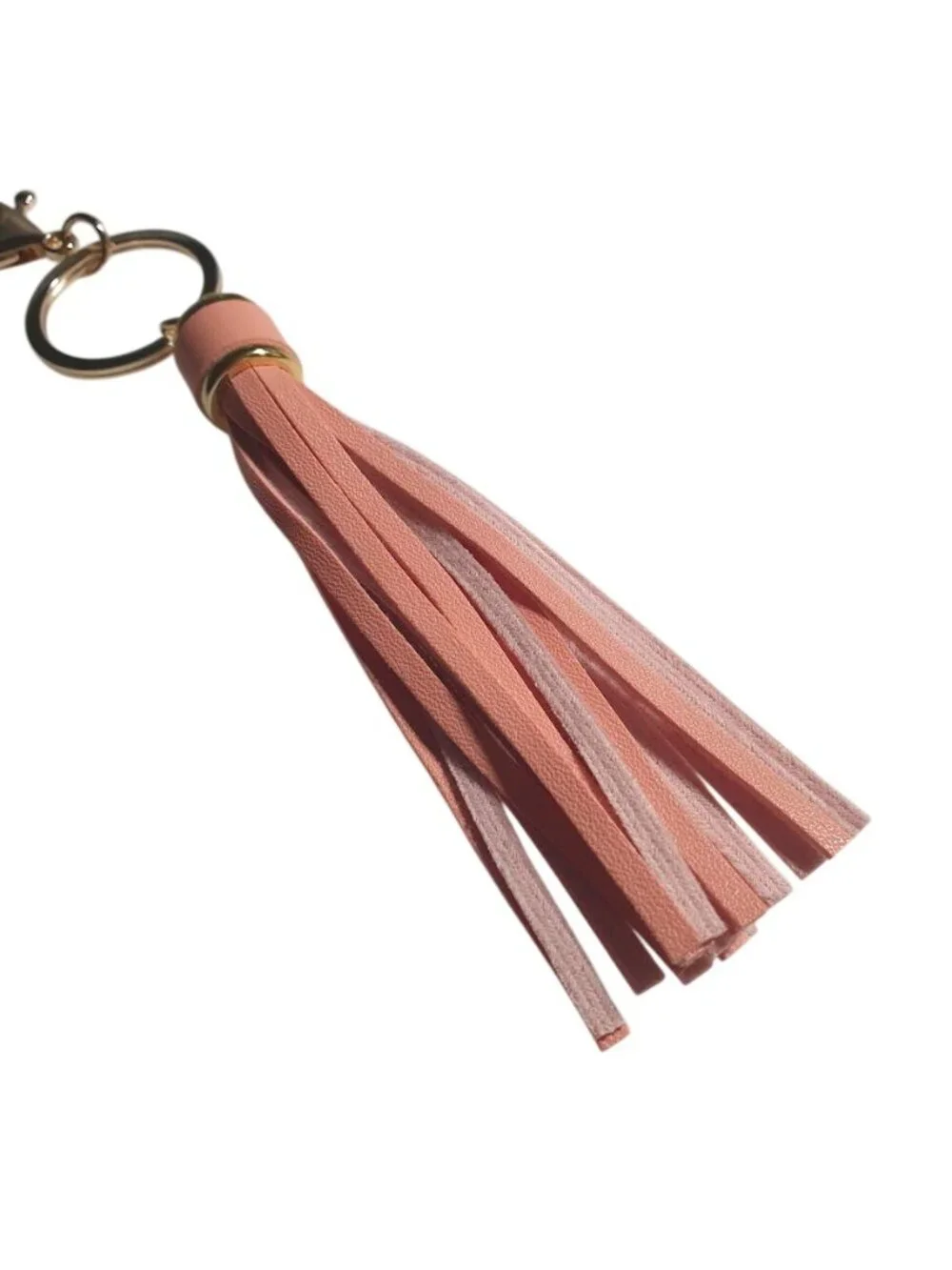 Pink Tassel Keychain Faux Leather Gold Tone Clasp Split Ring Loop Charm 6.5 Inch